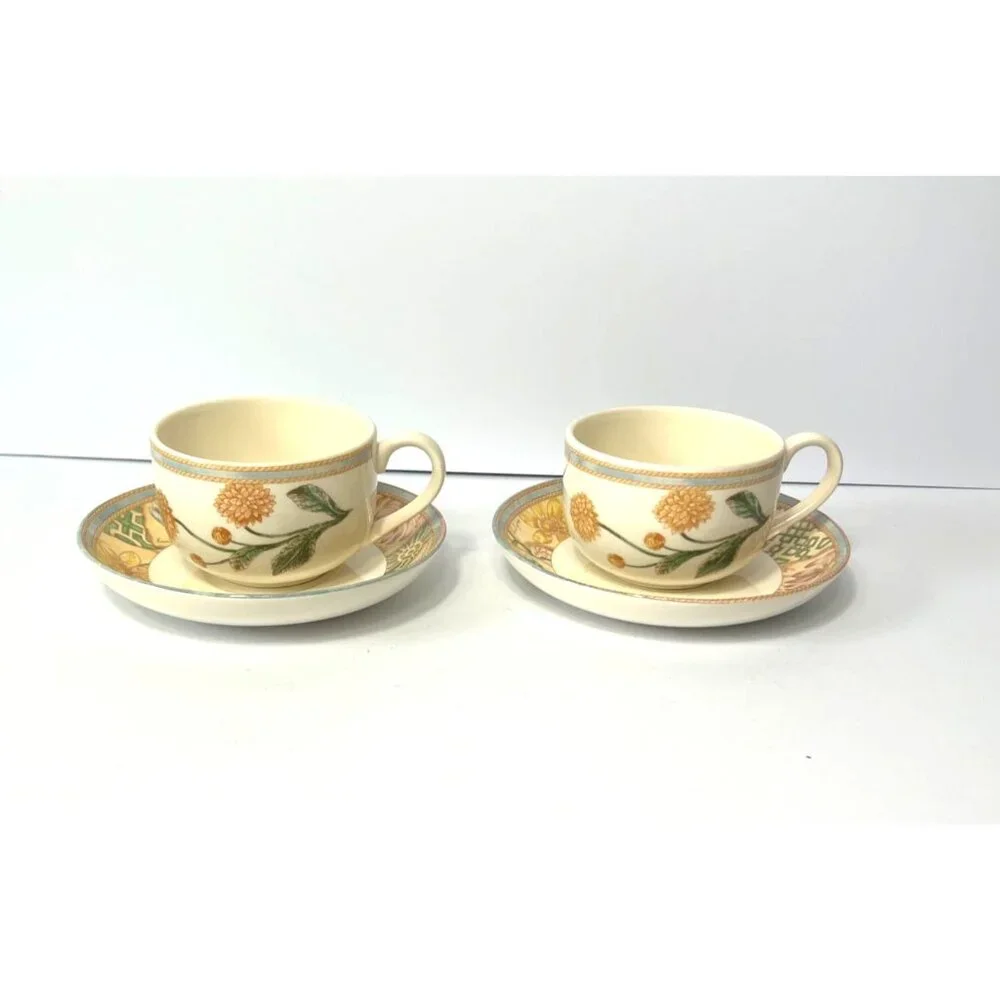 Vintage Wedgwood Home Garden Maze Set Of 2 Cups & Saucers Floral Design